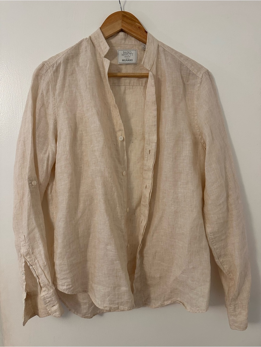 Baird McNutt Band Collar Ivory Shirt
